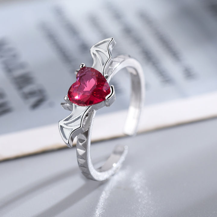 【Mega Sale】New Devil Ring Personalized Love Heart-Shaped Female Ruby Retro Elegant Hip-Hop Open Finger