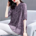 Floral Chiffon Shirt Female Short-sleeved Top Fashion Korean Style Elegant Lady Noble Shirt Blouse. 