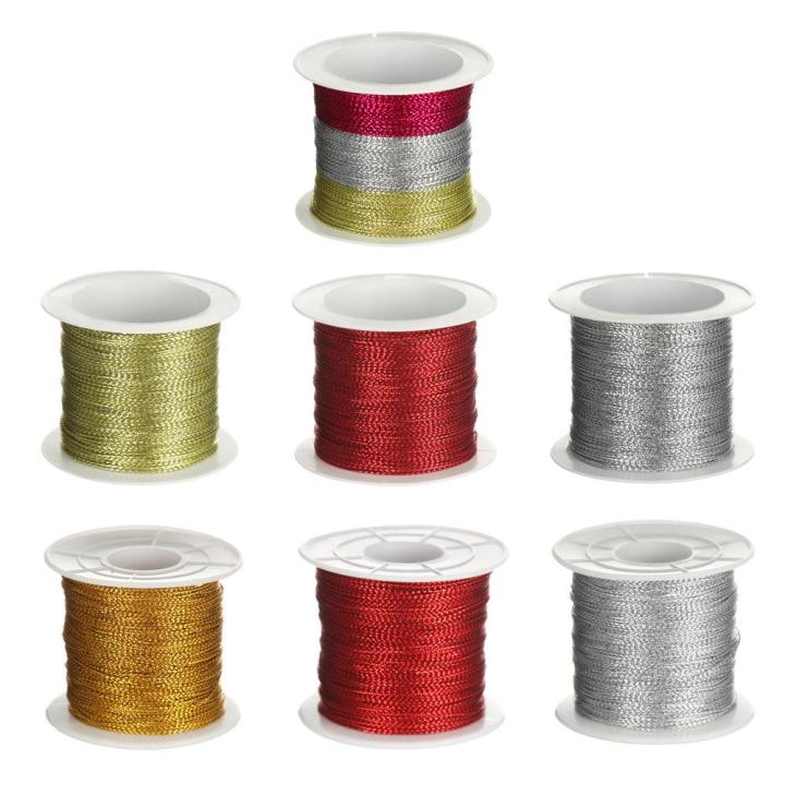 20/100 Meters Gold Silver Red Tag Line Bracelet Making Tying Rope Packaging Thread Metallic Cord Tinsel String Christmas Strap Ribbon