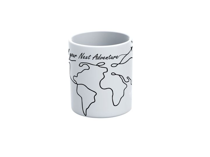 Travel Line Art Ceramic Mug | "Your Next Adventure" World Map Printed | Coffee Cup