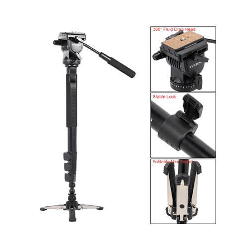 YUNTENG VCT-588 Extendable Telescoping Monopod with Detachable Tripod Stand Base Fluid Drag Head for DSLR Camera Camcorder