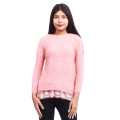 Peach Color Woolen Round Neck Full Sleeves Plain Sweater For Women. 
