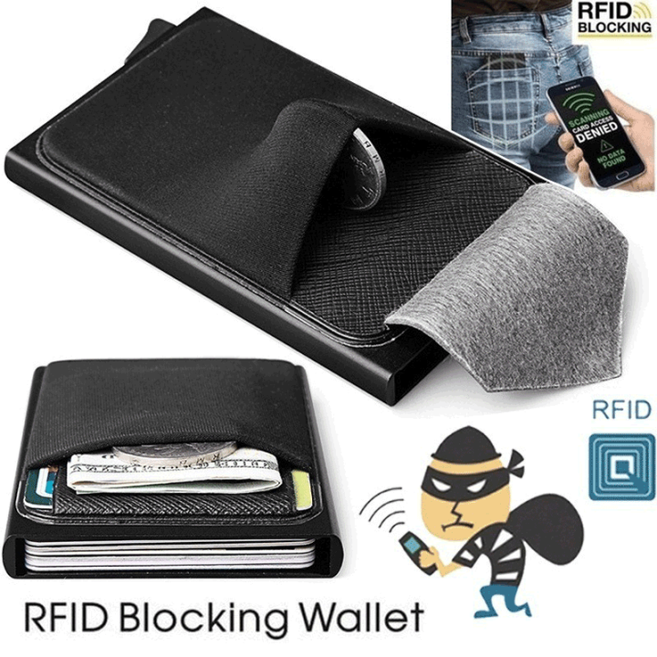 Slim RFID Aluminum Wallet with Elasticity Back Pouch Pop Up Card Holder
