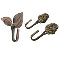 fasdaga 2 Pair Wall Hooks: 1 Pair Metal Rose Flower Curtain Tie Back Tieback Holders Wall Hooks & 1 Pair Iron Leaf Shaped Curtain Tie Backs Holders Wall Hooks. 