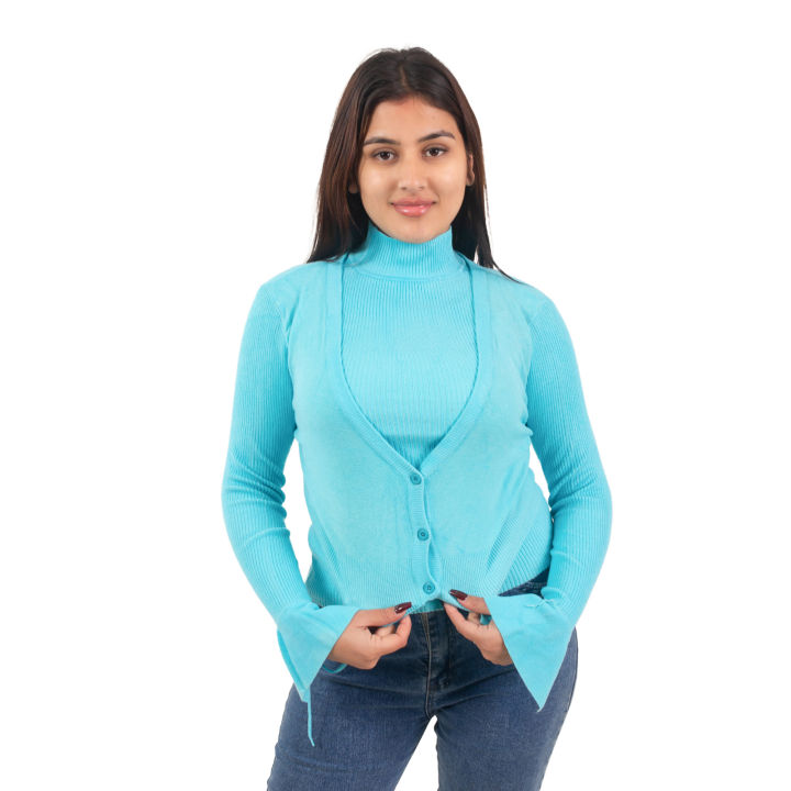 Snow White Woolen Short Inner and outer Set Cardigan For Women | Daraz ...