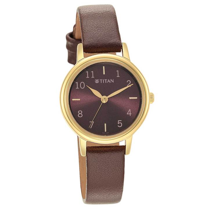 Titan Karishma Brown Dial Leather Strap Watch for Women -2678YL02