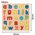 Minico Wooden Educational Puzzle for Kids – Small English Alphabet a-z Board – Colorful Montessori Toy for Toddlers (20x20cm). 