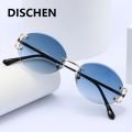 DISCHEN New style Trendy Sunglasses For Woman Summer Rimless Sunglass Oval Fashion Brand Designer Shades Pink Women's Sun Glasses UV400. 