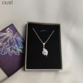 OUXI  Silver Crystal Studded Pendant  With Chain For Women-K30027-101000. 