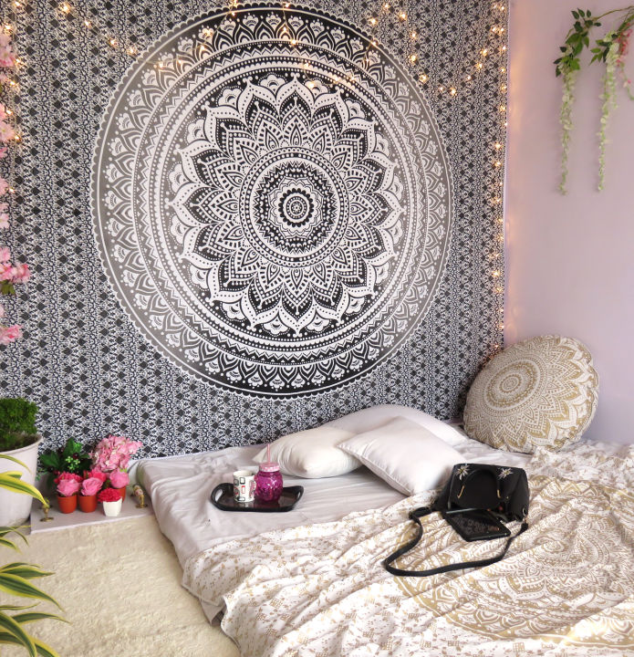 Gray Decorative Mandala Tapestry Wall Hanging College Dorm Tapestries Bohemian Hippie Queen Bedspread Beach Throw Outdoor Picnic