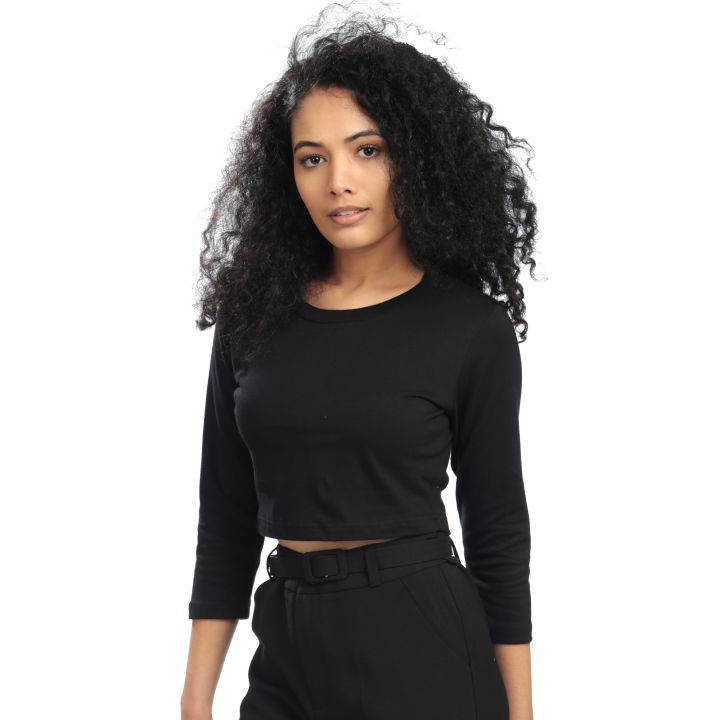 Black%20Full%20Sleeve%20Crop%20T-Shirt%20%20For%20Women%20-%20Image%202