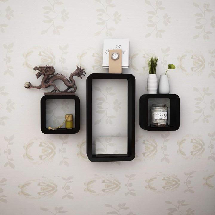 rectangle MDF Wall Decoration Shelf/Floating Wall Shelf/Living Room Shelf Set of 3 Cube & Rectangle Wall Shelves (Black)