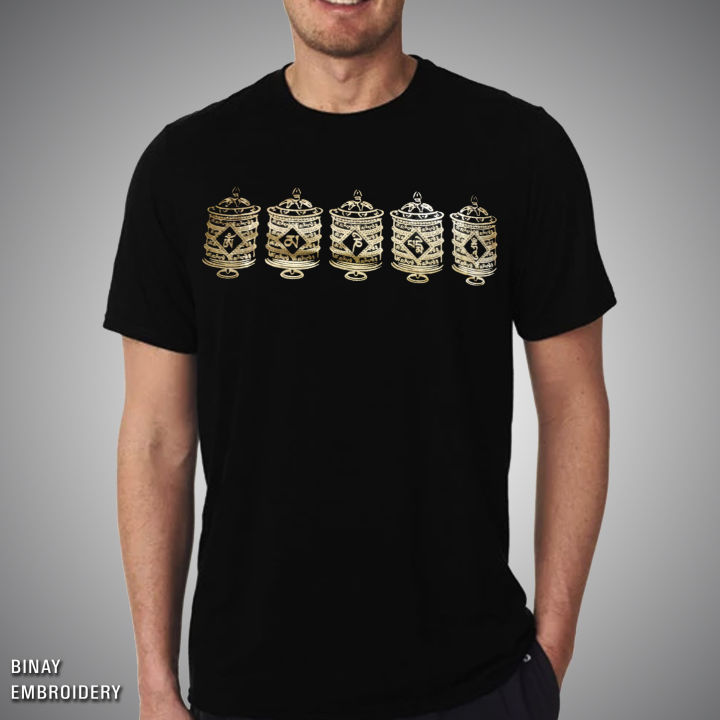 Binay Embroidery Black Cotton Casual Mane Printed T-Shirt For Men