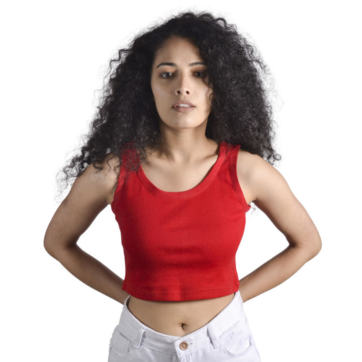 Crop Sando Top Red T-Shirt  For Women