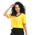 Binay Embroidery Ladies Plain Yellow Crop Top With Black Rib - Fashion | Tops For Women | Women's Wear |. 