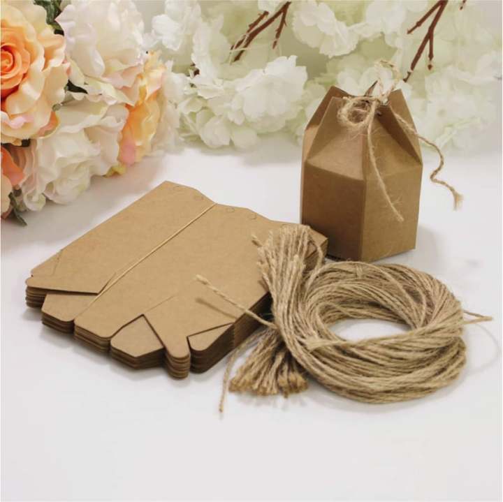 Premium Hexagon Kraft Gift Boxes with String | 15 Pcs Recyclable Craft Paper Packaging Boxes for Sweets, Chocolates & Small Business Products