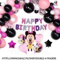 Minnie Mouse Happy Birthday Theme Set for Girls | Pink & Black Birthday Theme |  72 Pcs. 