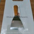 Stainless steel griddle scrapper with wood handle. 