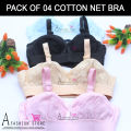 Pack of 04 Multi Colour Cotton Net 4 Hooks Bras Brief Blouse Brazier Brassier for Girls Women Ladies  Undergarments. 