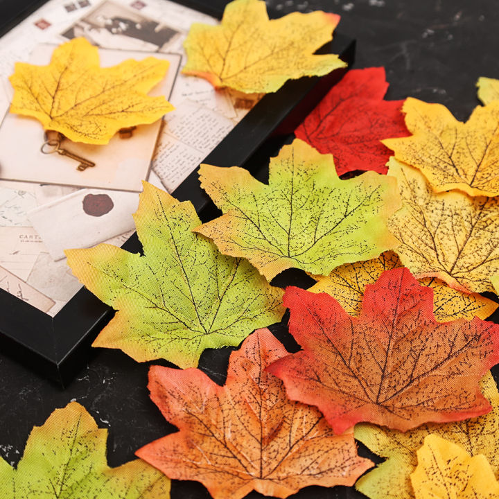 50Pcs Artificial Maple Leaves Autumn Leaves for Home Wedding Christmas Party Decoration Fabric Maple Leaf
