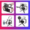 Mt-33 Tripod Vllogging hand handle Kit with adjustable mobile phone holder and stand for flash light, ring light, microphone and camera, DSLR support all smart phones. 