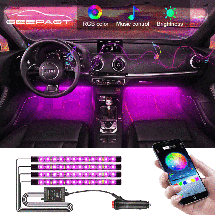 Geepact Car Ambient Light Car LED Strip Light RGB Interior Car Lights APP Control Car Accessories Sound Active Function Car Foot Under Dash Lighting Kit Atmosphere Light Auto Ambient Lamp Remote 12V Car Light