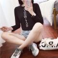 Korean Fashion Korean Version Of Fashion English Printing Open Umbilical Cord Before And After Wearing A Thin Short T-Shirt Fall Chic Long Sleeve Blouse Female. 