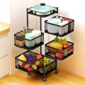 5 Tier Square Vegetable & Fruit Organizer Basket 360-Degree Rotating Moveable Rack for Kitchen Storage Baskets. 