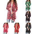 Long Cardigan Festive Snowflake Letter Print Casual Coat. 