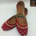 Women's Red Velvet Khussa with Pearl Work, Fancy Pakistani Shoes, Ethnic Footwear, Red Pakistani Punjabi Jutti. 