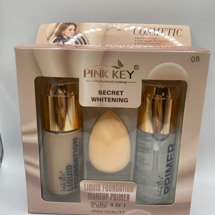 pink key waterproof matt foundtion and primer set for girls and women