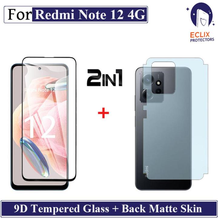 ECLIX 2 IN 1 9D 21D Tempered Glass For Xiaomi Redmi Note 12 4G Screen Protector + Back Matte Film Skin Sheet For redmi note12 - Transparent