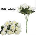 -Artificial Milk White Rose flower Bunch  silk flower decor home ornaments decorative for wedding party flowers. 