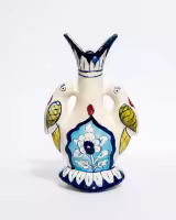 Handmade Ceramic Bird Handle Flower Vase - Hand-Painted Multani Blue Pottery