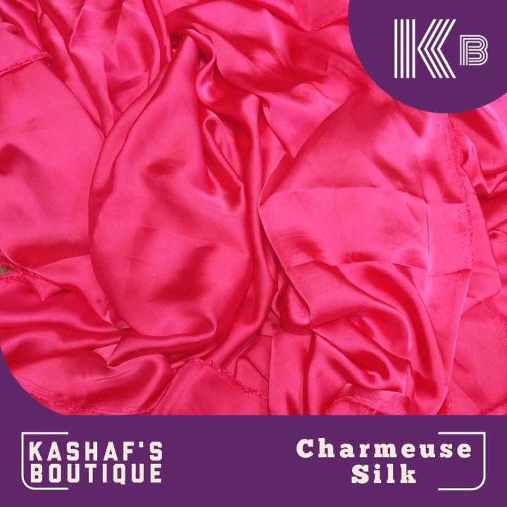 KB Shocking Pink Color Charmeuse Silk / Shamooz Silk for Shirt or Trouser for ladies / Girls UnStitched Plain