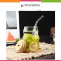 Techmanistan 500ml Glass Cups with Bamboo Lids and Glass Straw, Round Glass Mug With Handle, Straw & Wooden Lid, Drinking Glass, Adorable Glass Cups with Lids and Straw, Glass Tumbler Coffee Cup Coffee Mug. 