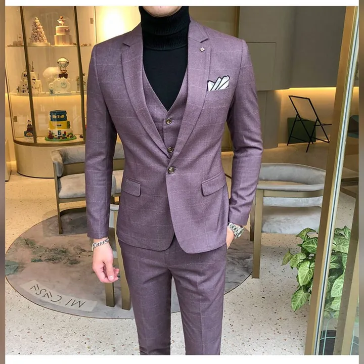3%20Pcs%20Men's%20Plaid%20Suit%20Sets%20High-end%20Mens%20Business%20Wedding%20Party%20Dress%20Man%20Jacket%20with%20Vest%20and%20Pants%20-%20Image%202