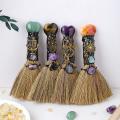Magic Witch Wicca Altar Broom Witchcraft Accessories Crystal Point Wand Gemstone Feather For Cleansing Healing Decor. 