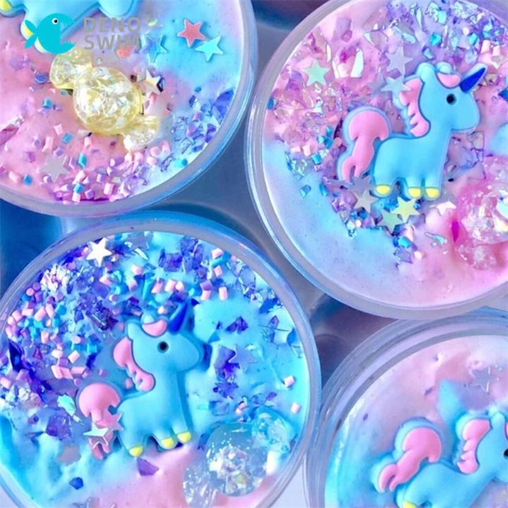 DENOSWIM 60/100ml Unicorn Slime Toy Crystal Plasticine Shining Milk Box DIY Slimes Decompression Toys for Kids