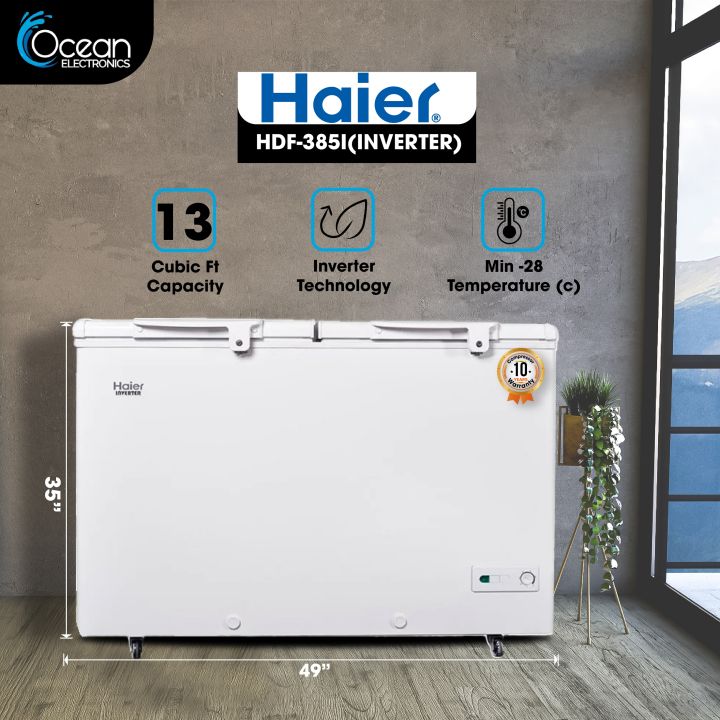 HAIER DOUBLE DOOR DEEP FREEZER HDF-385I  INVERTER 385 LITERS, 13 CUBIC FEET, WHITE,