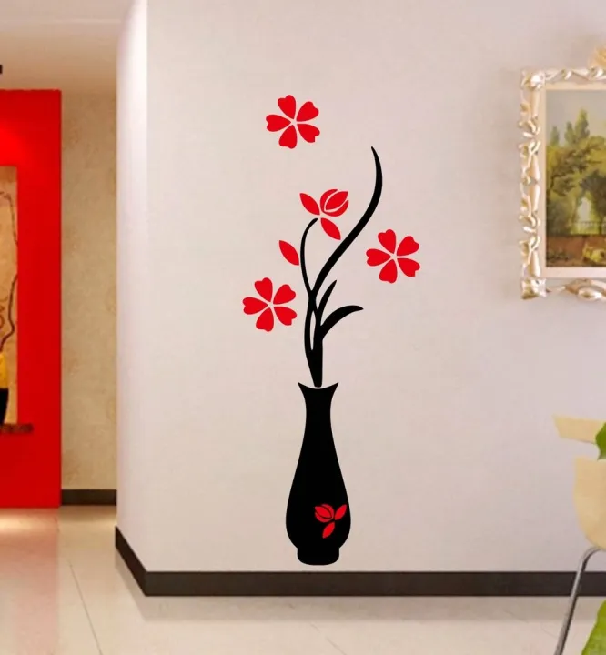 Wooden%20Wall%20Sticker%20Acrylic%203D%20Plum%20Flower%20Vase%20Wall%20Stickers%20Home%20Decoration%20Wall%20Decal%20Red%20Floral%20DIY%20Poster%20Stickers%20-%20Image%202