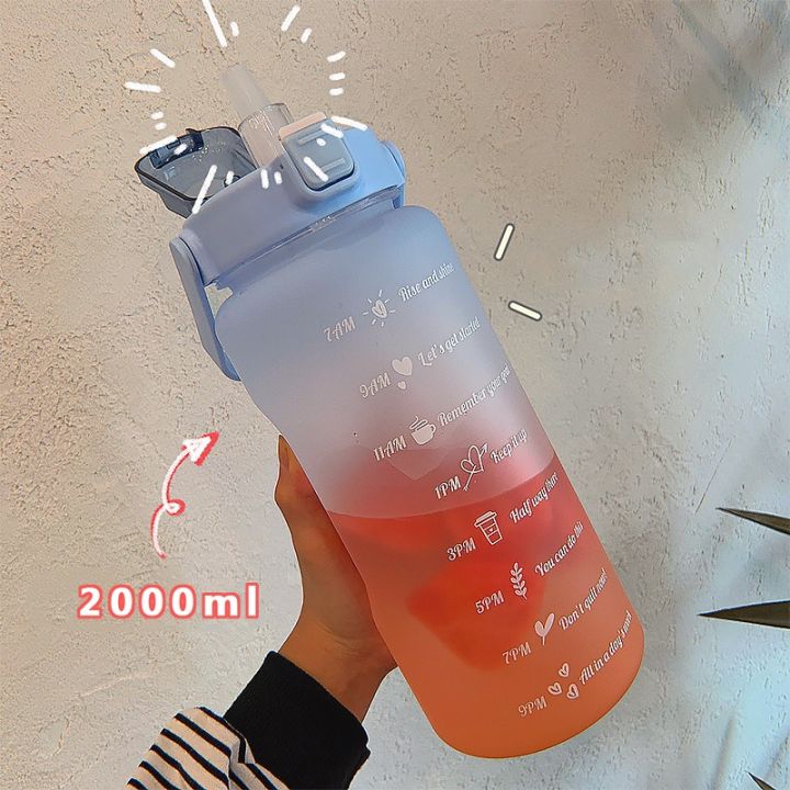 tumbler water bottle Water bottle 2 Liters Water Bottle Motivational Drinking Bottle Sports Water Bottle Time Marker Sticker Portable Reusable Plastic Cups