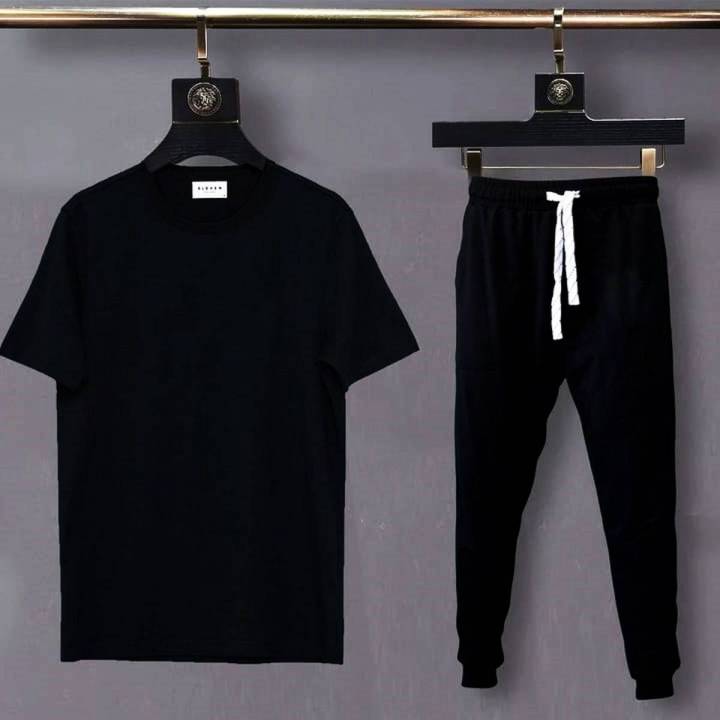 Tracksuit Amazing Trendy Smart plain black t shirt Matching T shirt And Trouser For boys & Mens