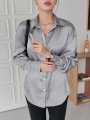 Women Silk Shirt Lapel Long-sleeved Solid Color Blouse Loose Drape Retro Top Shirt For Women Girls. 