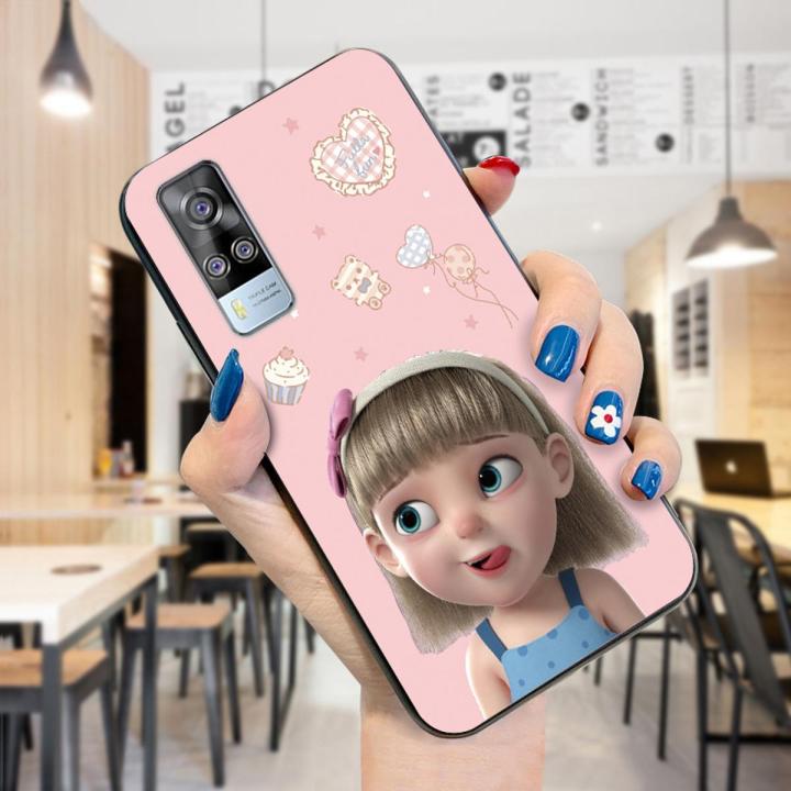 UCUC for Vivo Y53S 4G / Y51 2020 / Y31 2021 / Y51A 2021 Cute Cartoon Little Girl Shockproof Soft Silicone Ultra Thin TPU Phone Case Cover