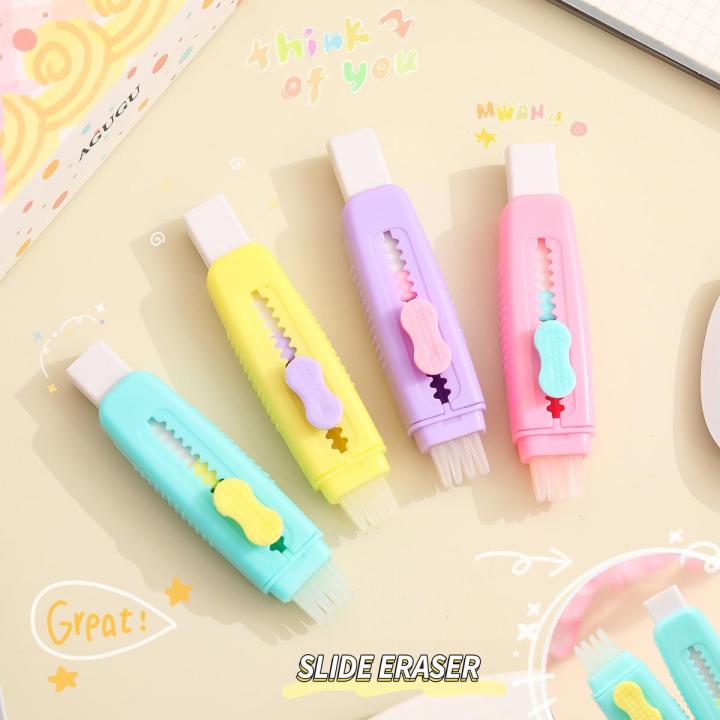 Cute Pencil Eraser Comes With Silicone Swipe Kawaii Design Push-Pull Eraser Correction Tool Stationery