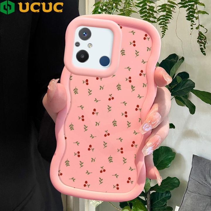 UCUC for Redmi 12C 11A Back Cover Little Red Cherry Creative Candy Color Wave Silicon Phone Protective Case