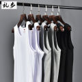 Summer retro street trend pure cotton loose solid color arc hem vest men's inner bottoming shirt couple wear. 