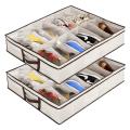 12 Pairs of Shoes Under Bed Shoe Organizer Bag Hard Solid Fabric with Clear Plastic Zip Cover Store up to. 