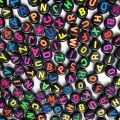 Pack of 26 / 50 / 100 Pieces | Black Round Colorful Letter Beads | Mixed Alphabet Beads | 7 mm | Used in Jewelry Making Accessories and DIY projects. 